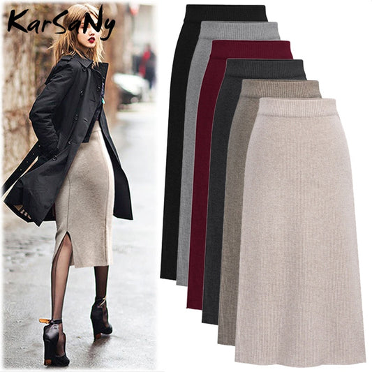 Womens KarSaNy Autumn Winter Knit Pencil Skirt