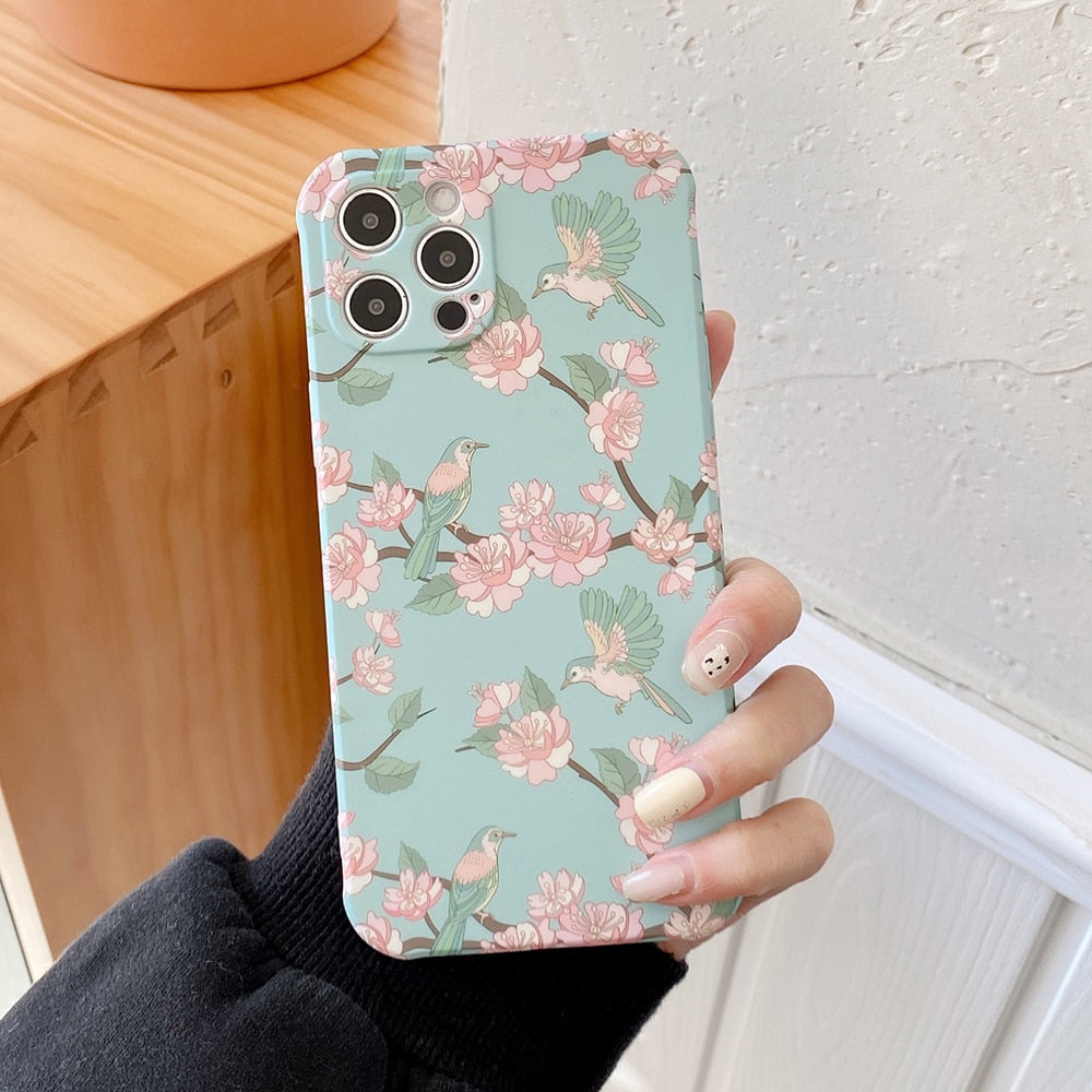 Vintage Flower & Bird Square Phone Case For iPhone