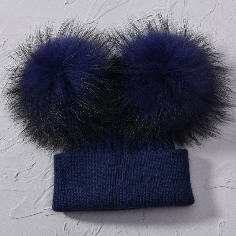 Double Fur Pompom Hat