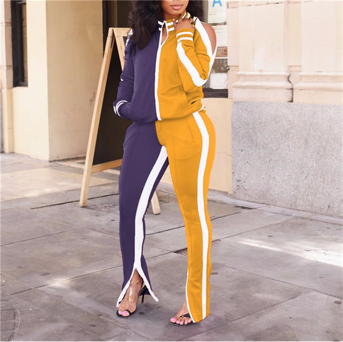 Womens Winter Ladies Casual Sportswear Zipper Striped Tracksuit