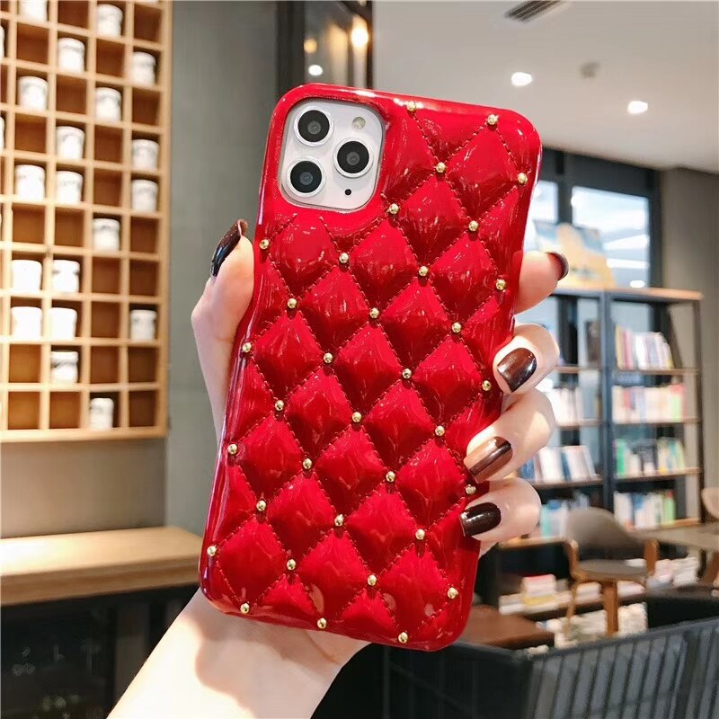 Luxury Brand Classic Lattice Square Soft Lambskin Leather Cover Phone Case for iphone