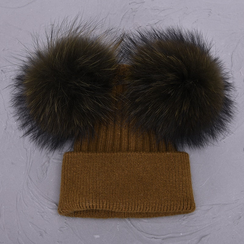 Double Fur Pompom Hat