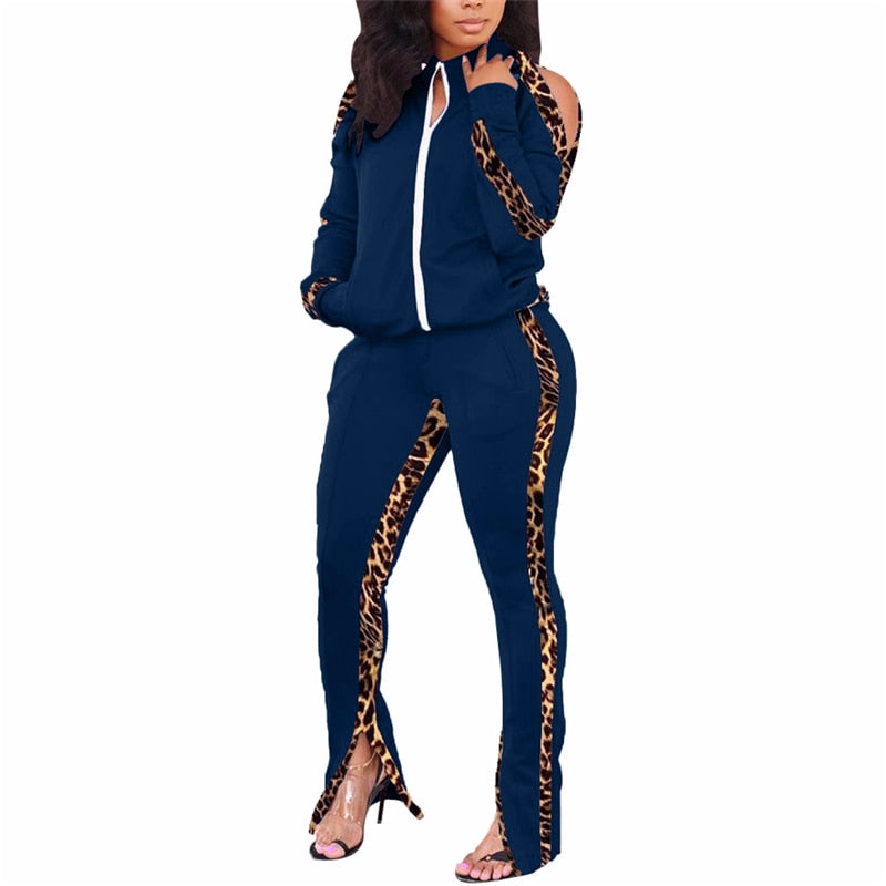 Womens Winter Ladies Casual Sportswear Zipper Striped Tracksuit