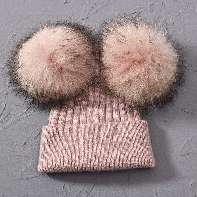 Double Fur Pompom Hat