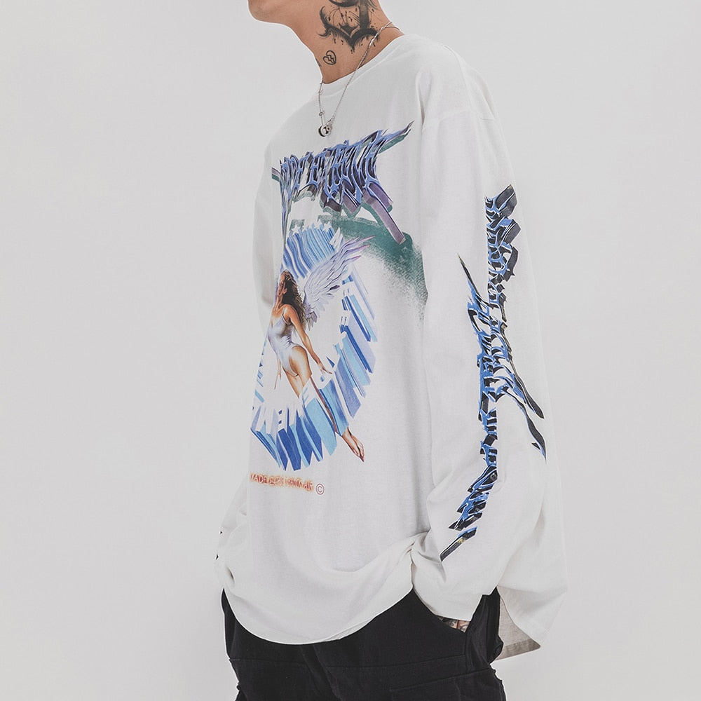 Men Gothic Printed Long Sleeve Tops Streetwear