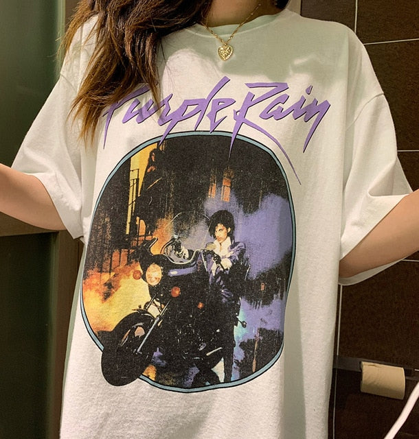 Kuakuayu HJN Purple Rain Vintage Graphic Tee Female Short Sleeve