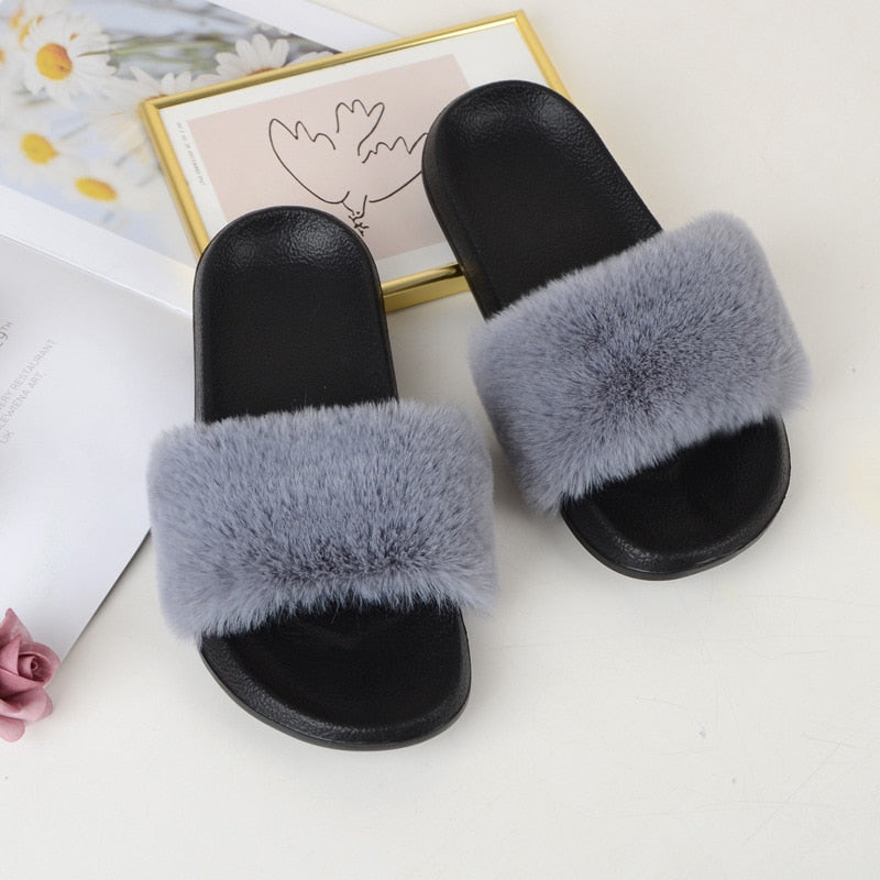 Faux Fur Slides Furry Slipper Summer Shoes