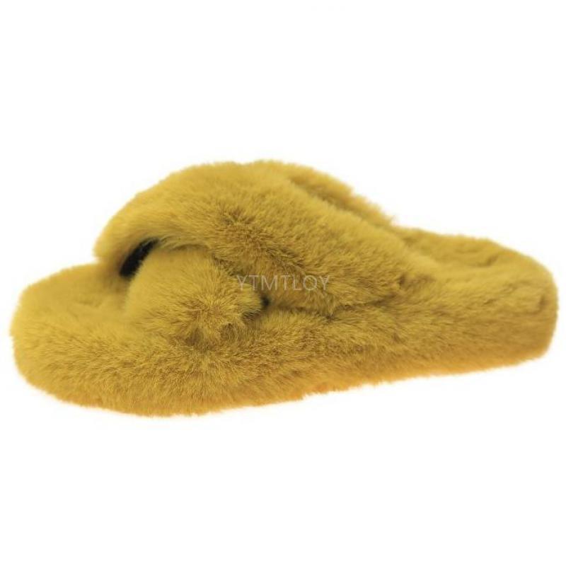 Woman Summer Fluffy Fox Fur Slides