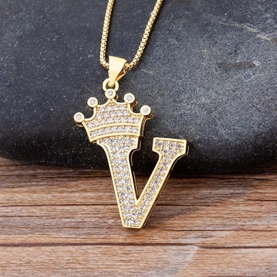 Nidin Luxury A-Z Crown Alphabet Pendant Chain