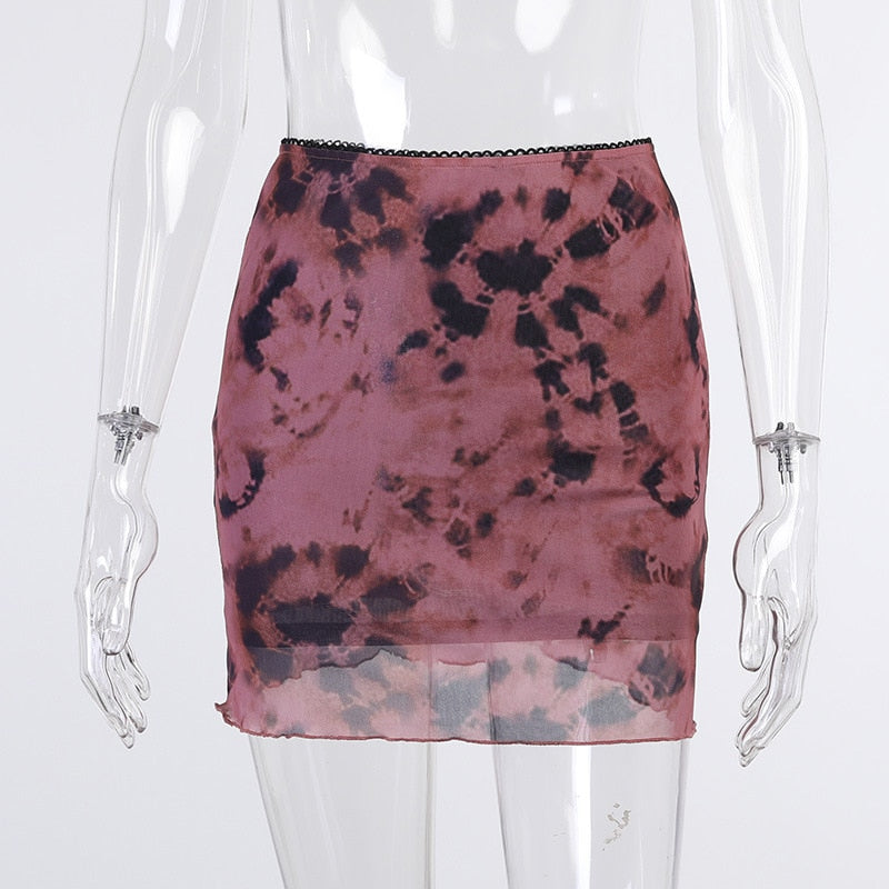 Womens ALLNeon Pastel Goth High Waist Tie Dye Mesh Mini Skirts