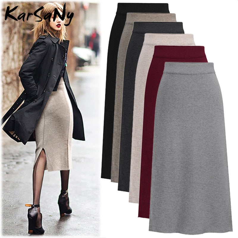 Womens KarSaNy Autumn Winter Knit Pencil Skirt