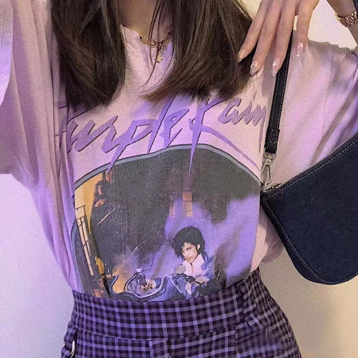 Kuakuayu HJN Purple Rain Vintage Graphic Tee Female Short Sleeve