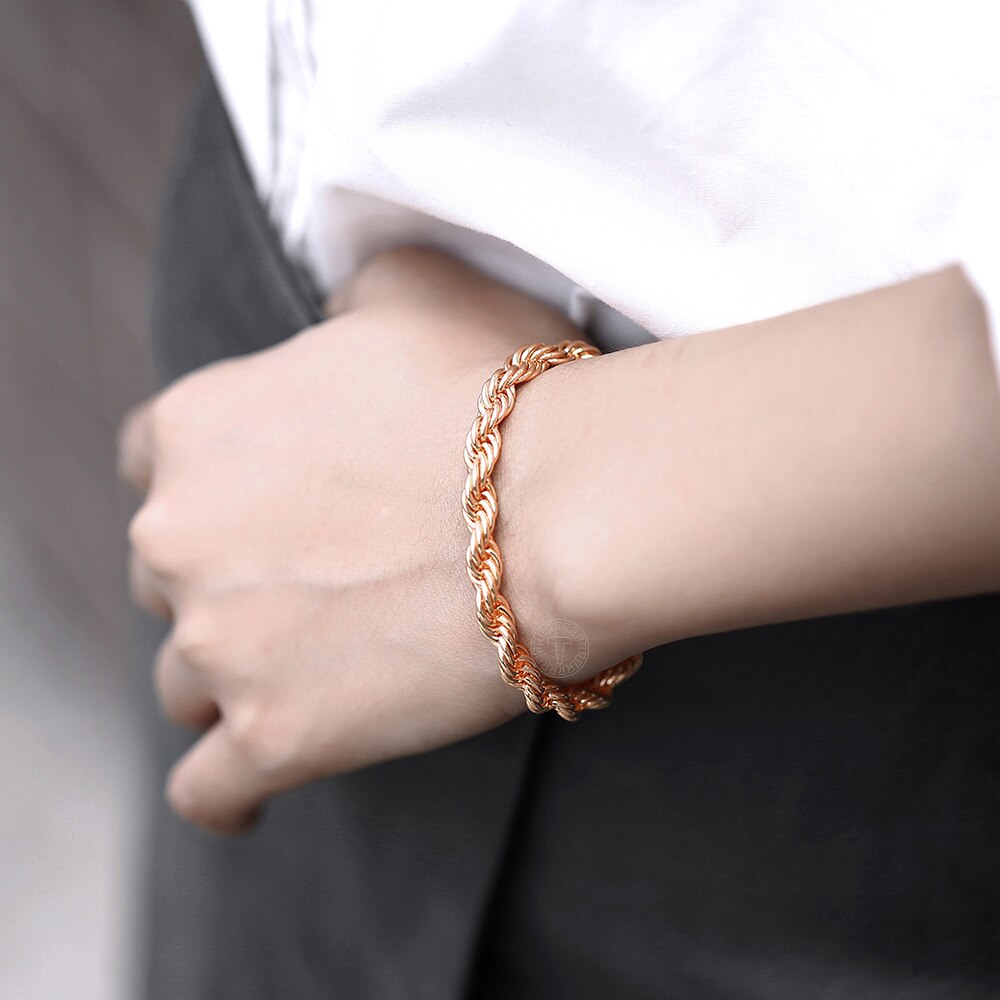 Unisex Rose Gold Color Bracelet Wave Twisted Rope Link Chain