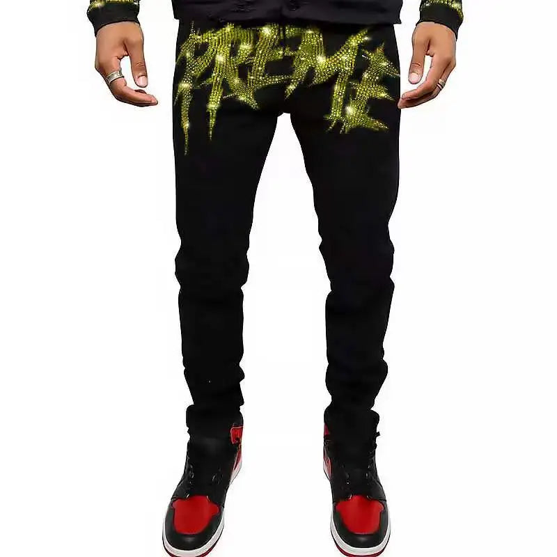 Mens Trendy Black Ripped Fashion Street Skinny Denim Pants