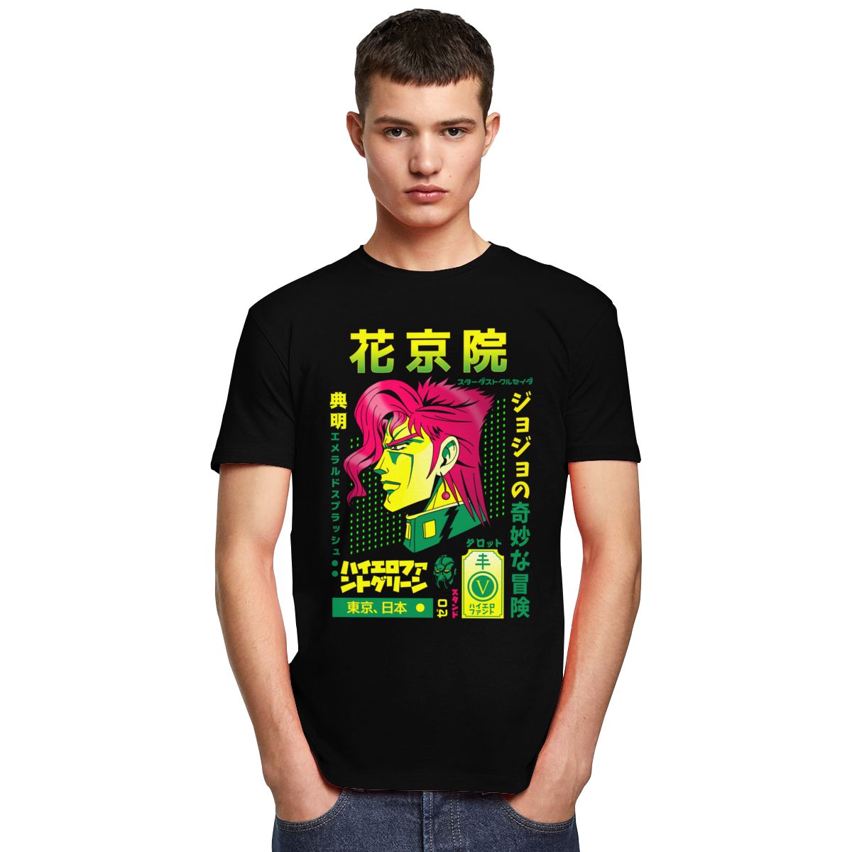 Fashion Jojo Bizarre Adventure T Shirt Men O-neck Short-Sleeve Noriaki Kakyoin T-shirt Japan Anime Manga Graphic Tee Cotton Tops