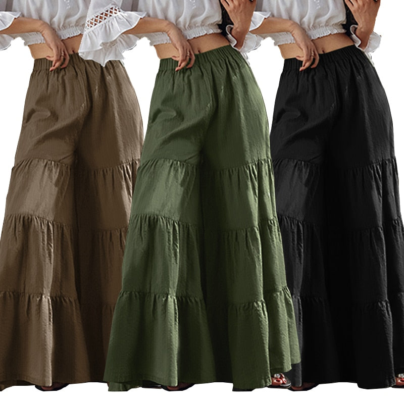 Womens Vintage Wide Leg  ZANZEA Solid Pants