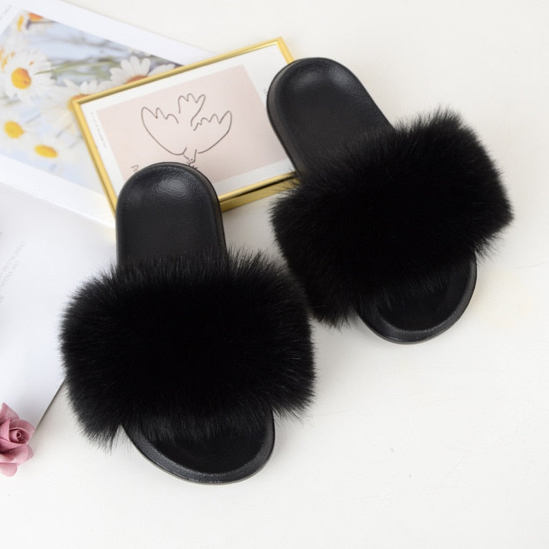 Faux Fur Slides Furry Slipper Summer Shoes