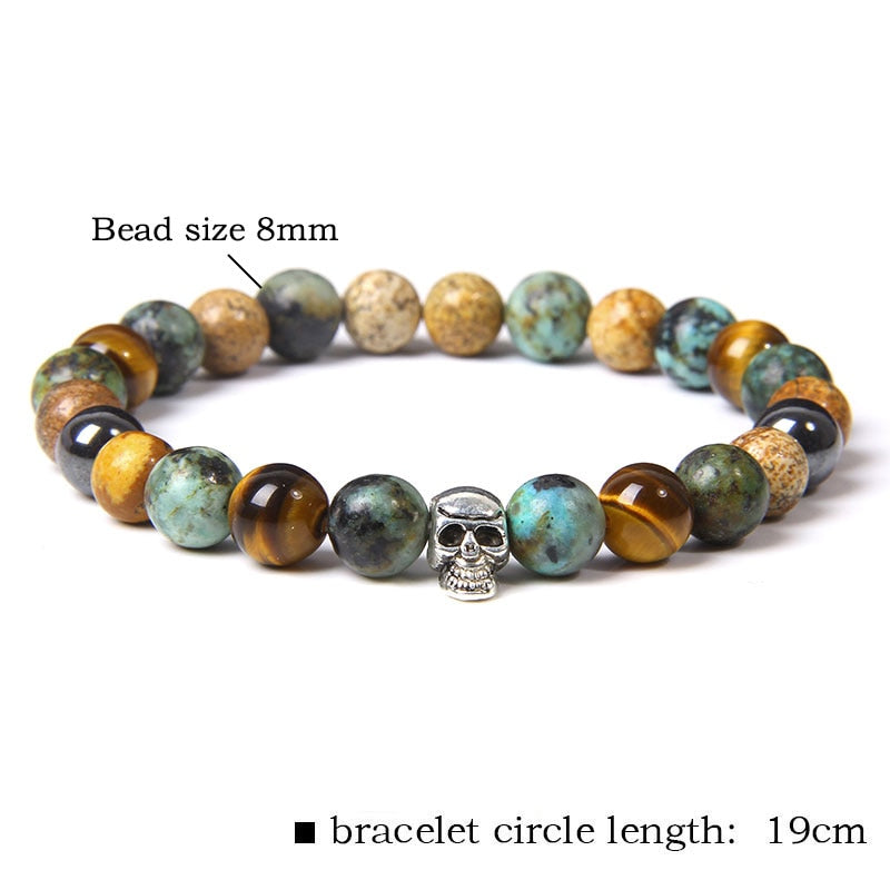 Unisex Skull Bracelets Natural Stone Tiger Eye Bracelet