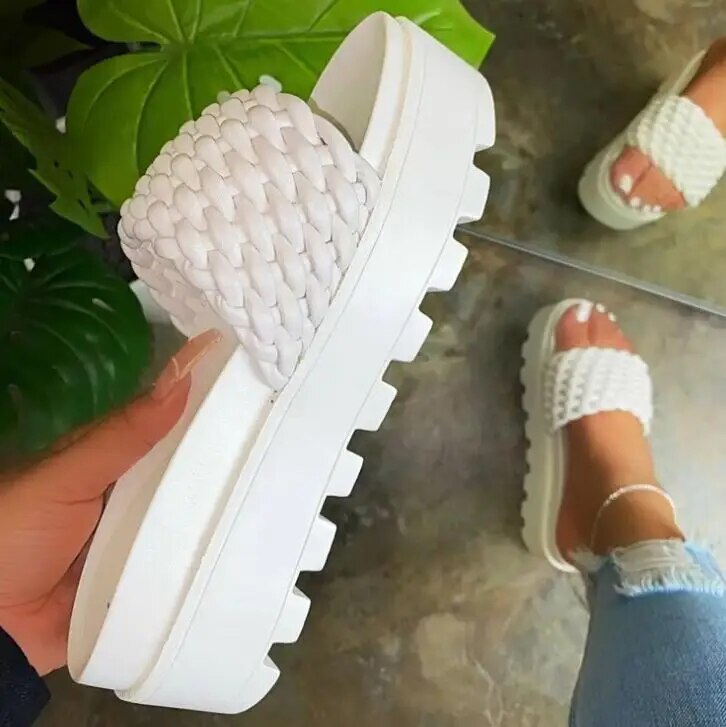 Womens luxury high-heeled sponge cake sole rubber super thick-soled slippers