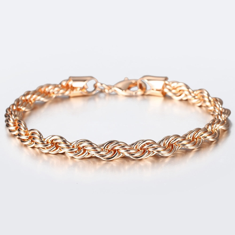 Unisex Rose Gold Color Bracelet Wave Twisted Rope Link Chain