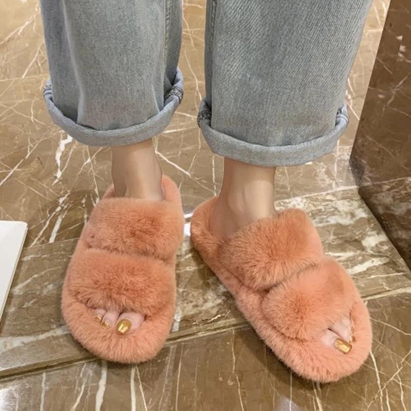 Indoor Women Furry open toe Slippers