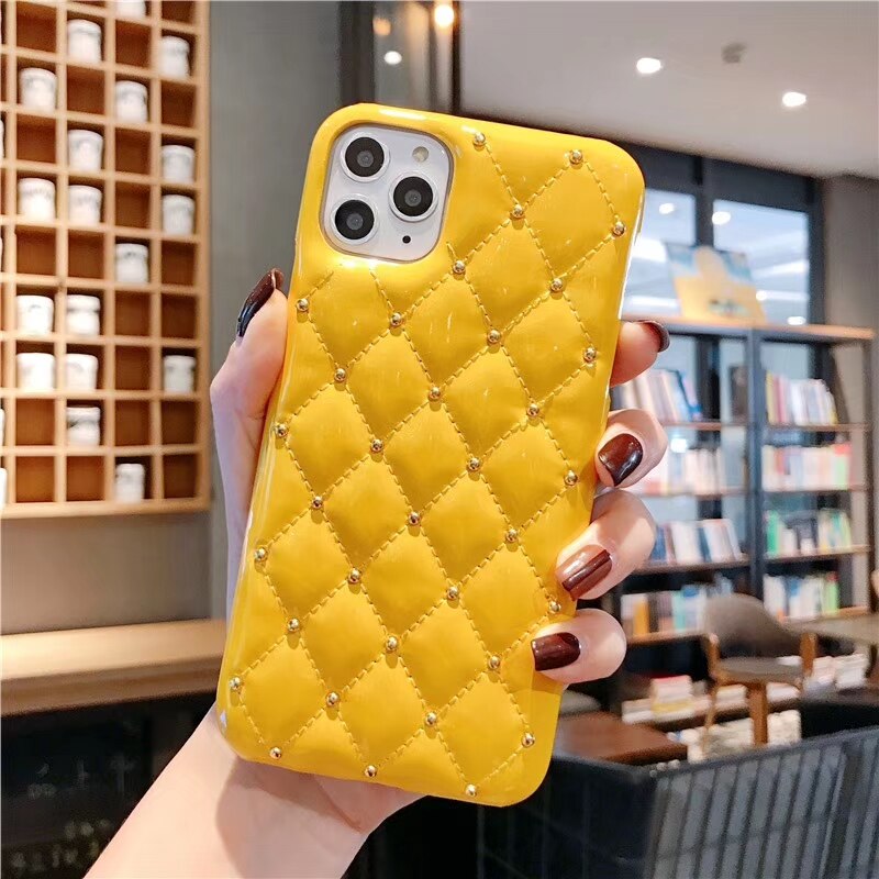 Luxury Brand Classic Lattice Square Soft Lambskin Leather Cover Phone Case for iphone