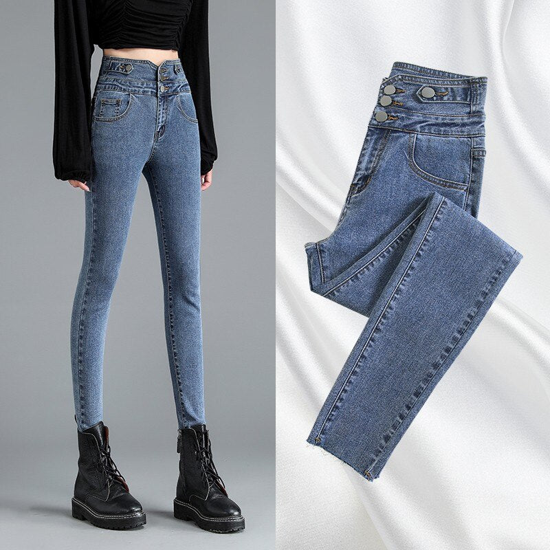 Womens GUUZYUVIZ High Waist Autumn Denim High Elasticity Jeans