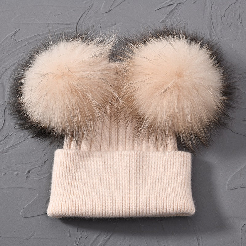 Double Fur Pompom Hat