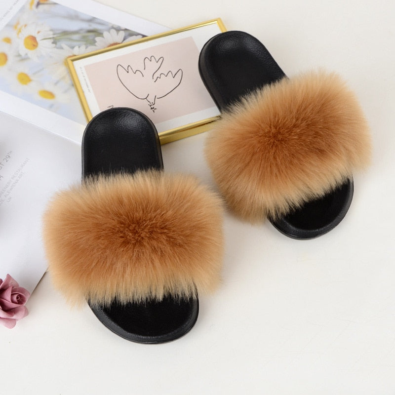 Faux Fur Slides Furry Slipper Summer Shoes