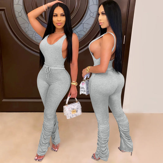 Womens two piece set women bodysuit stacked leggings