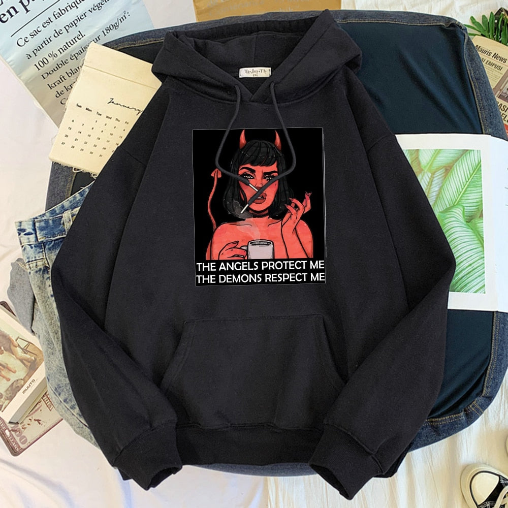 Female Cartoon Little Devil Girl Warm Hoodies