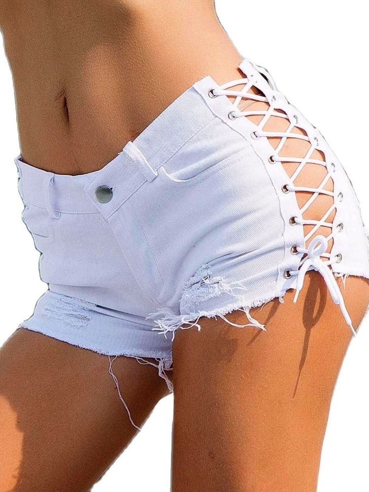 Women's Sexy High Waist Hole Bandage Cut Off Denim Jeans Shorts