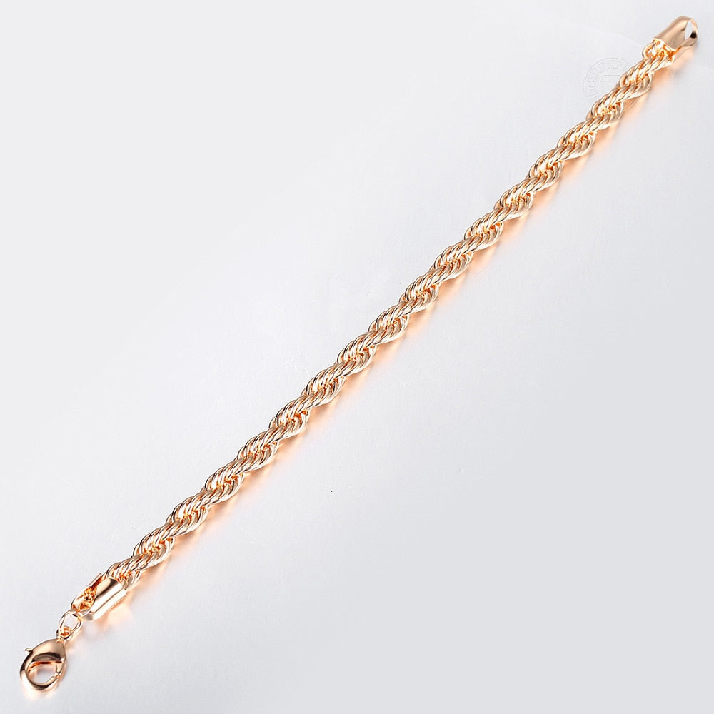 Unisex Rose Gold Color Bracelet Wave Twisted Rope Link Chain