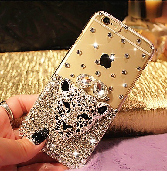 Luxury Hot Tiger Leopard Head Diamond Rhinestone Crystal Bling Phone Cases For iphone