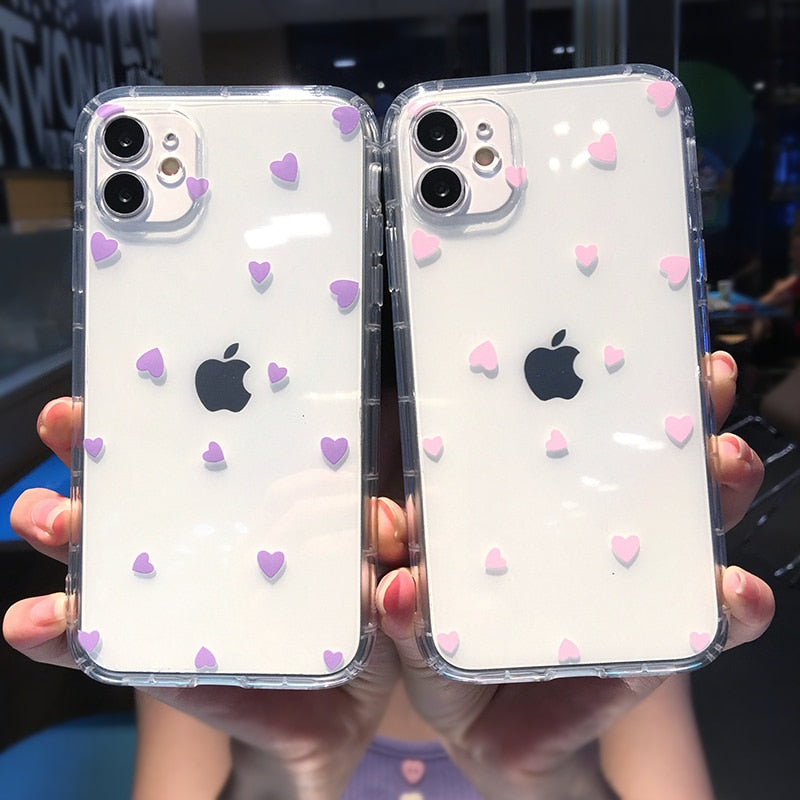 Cute Heart Shockproof Clear Phone Case For iPhone