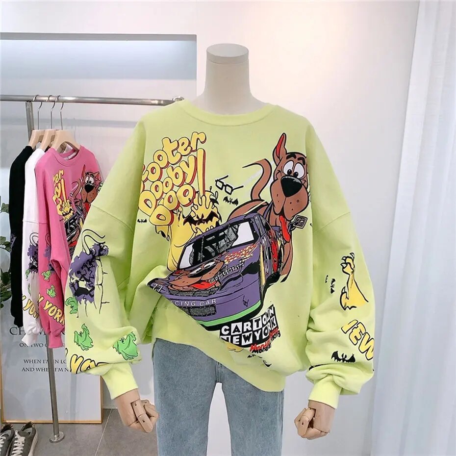 Womens Oversized Cartoon streetwear Graffiti Scooby Doo Sweaters