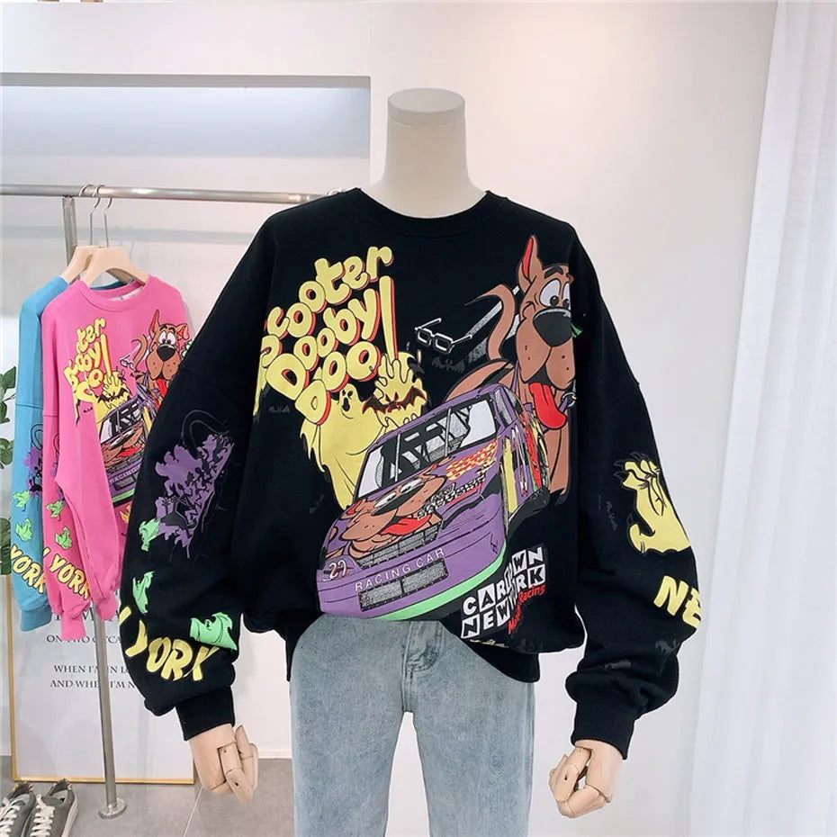 Womens Oversized Cartoon streetwear Graffiti Scooby Doo Sweaters