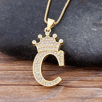 Nidin Luxury A-Z Crown Alphabet Pendant Chain