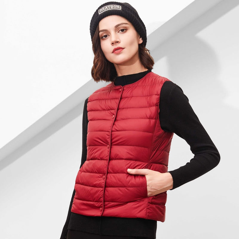 Women White Duck Down Vest Soft Ultra-Light Jacket