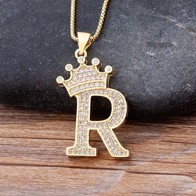 Nidin Luxury A-Z Crown Alphabet Pendant Chain