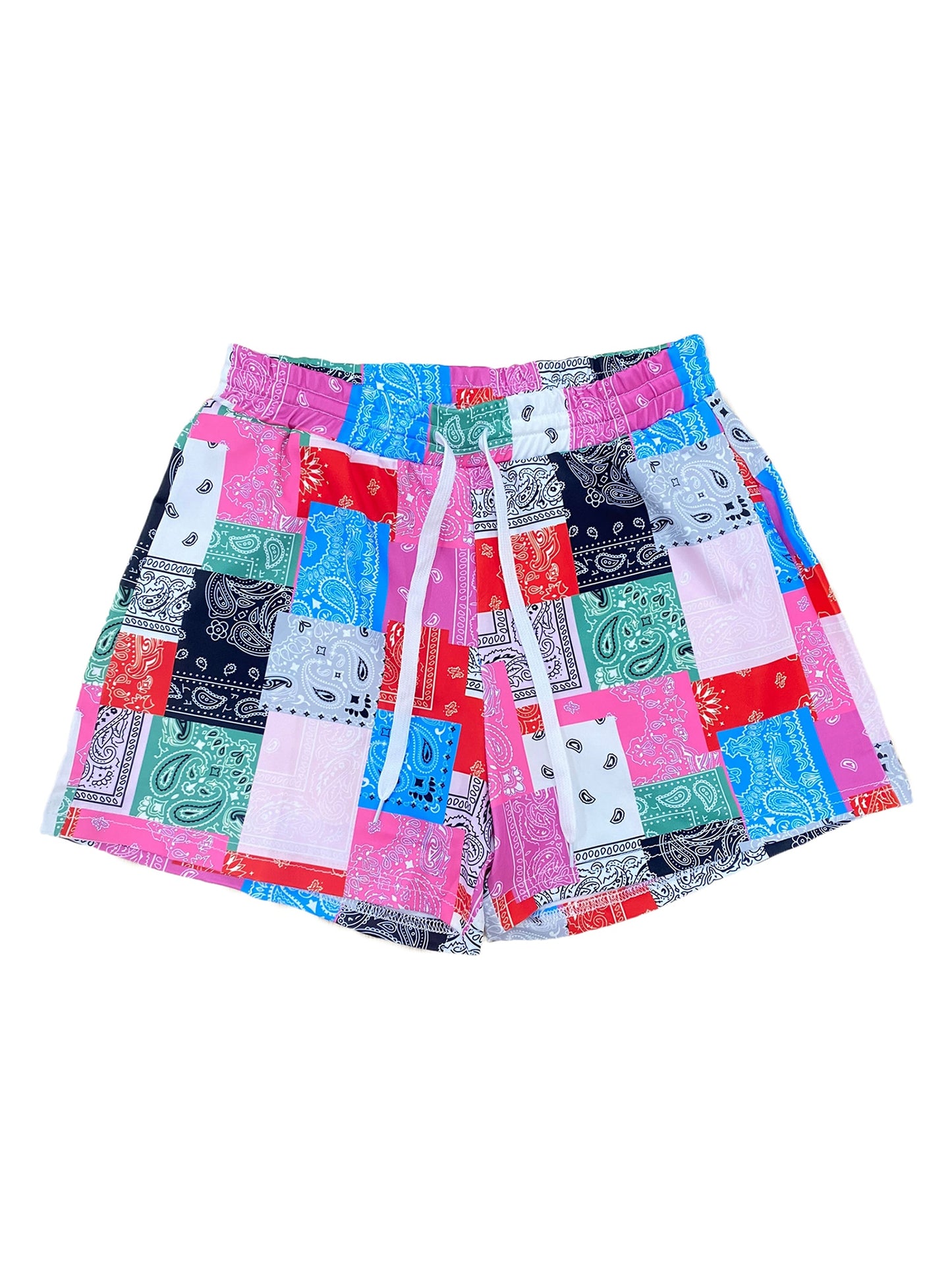 Bandana Midi Waist Patchwork Short Pants Women