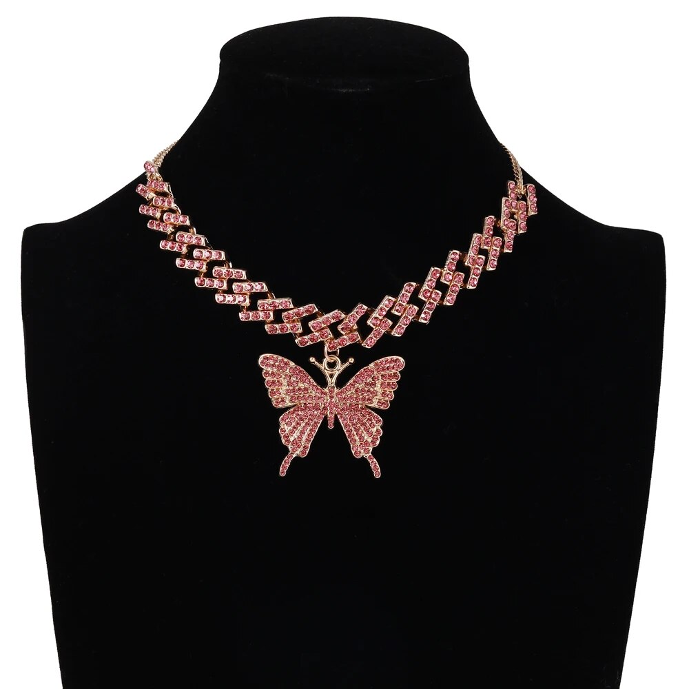 Big Butterfly Necklace For Women Cuban Link Chain