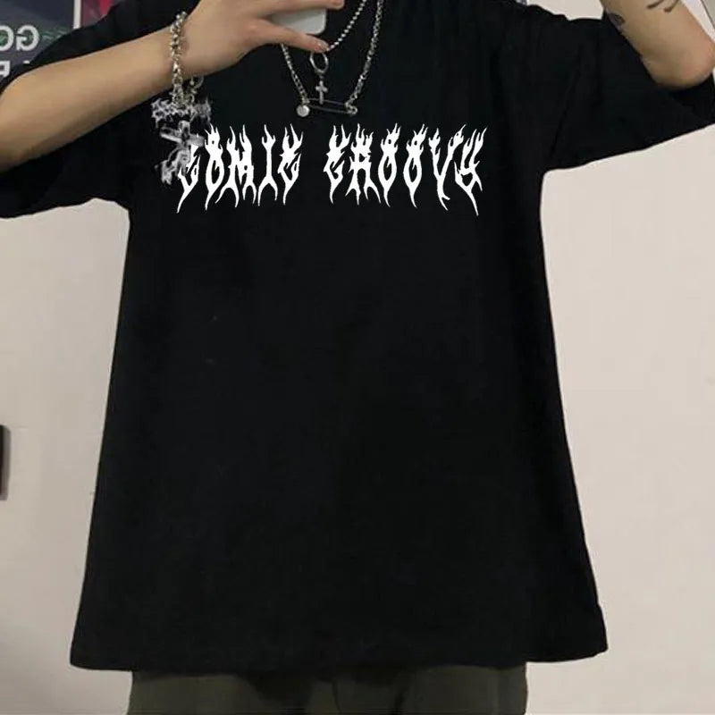 Mens Y2K Grunge Goth Loose Femal T-Shirt