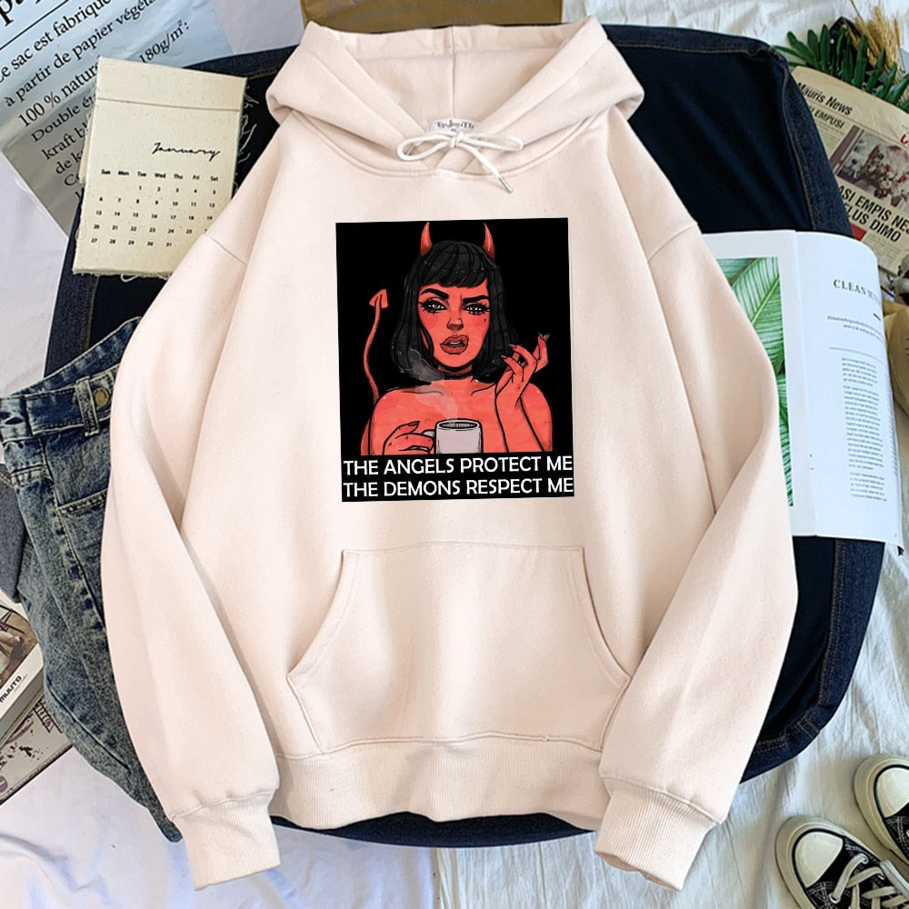 Female Cartoon Little Devil Girl Warm Hoodies