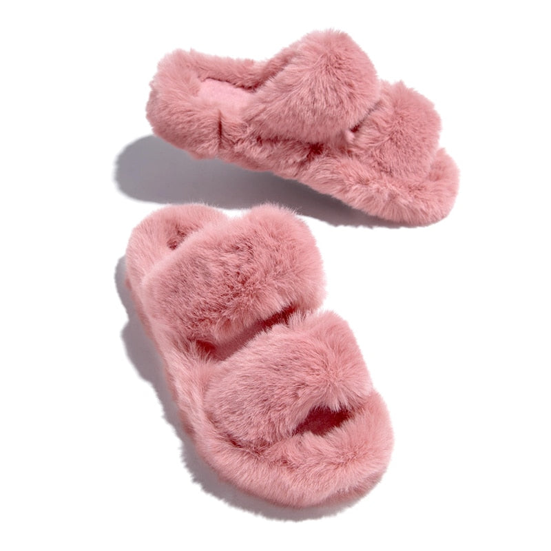 Indoor Women Furry open toe Slippers