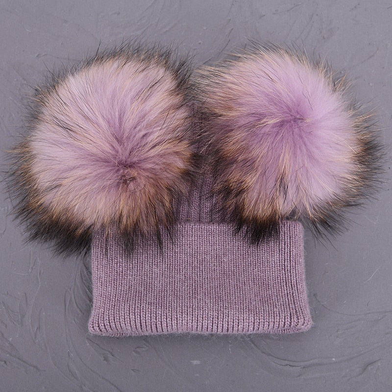 Double Fur Pompom Hat