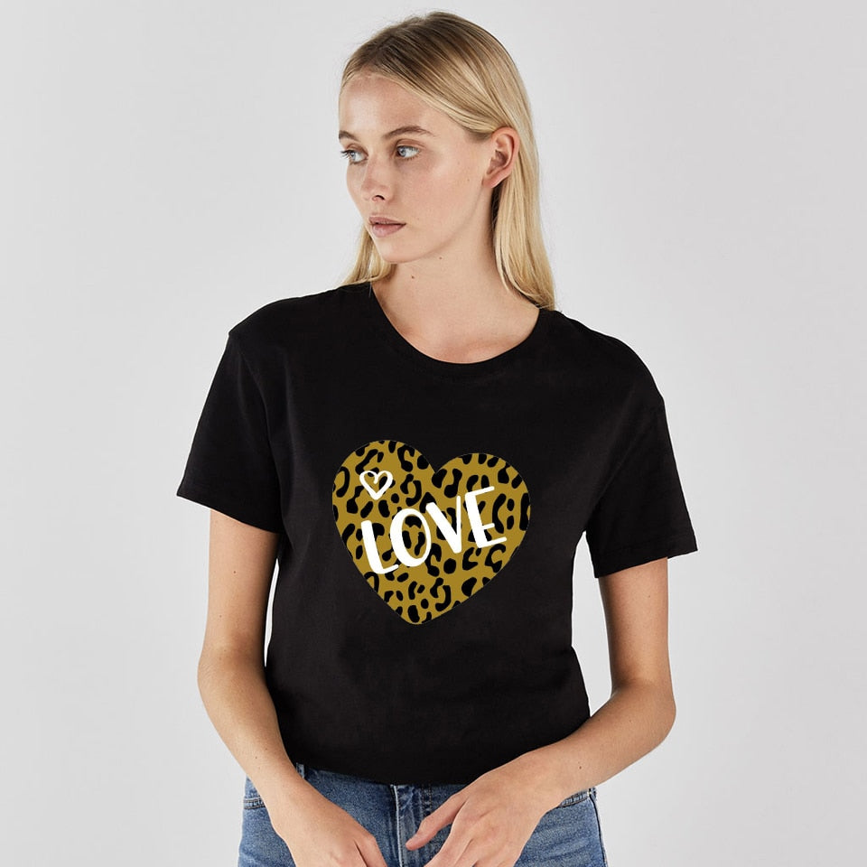 Women Lips Leopard Print labios T-shirt