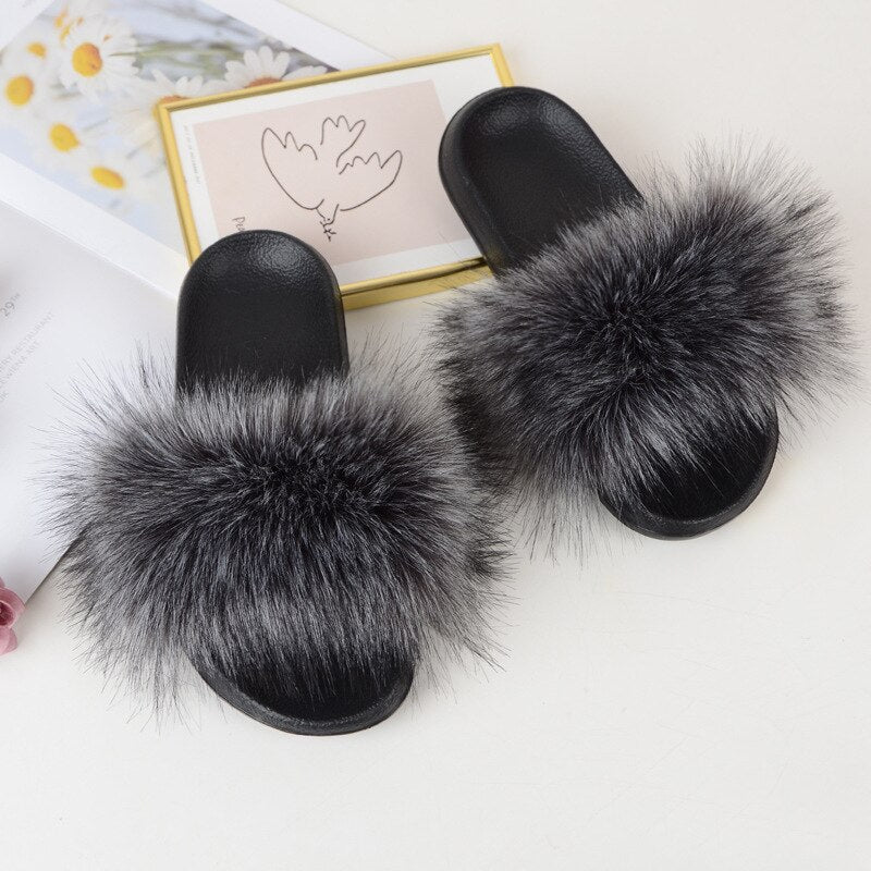 Faux Fur Slides Furry Slipper Summer Shoes