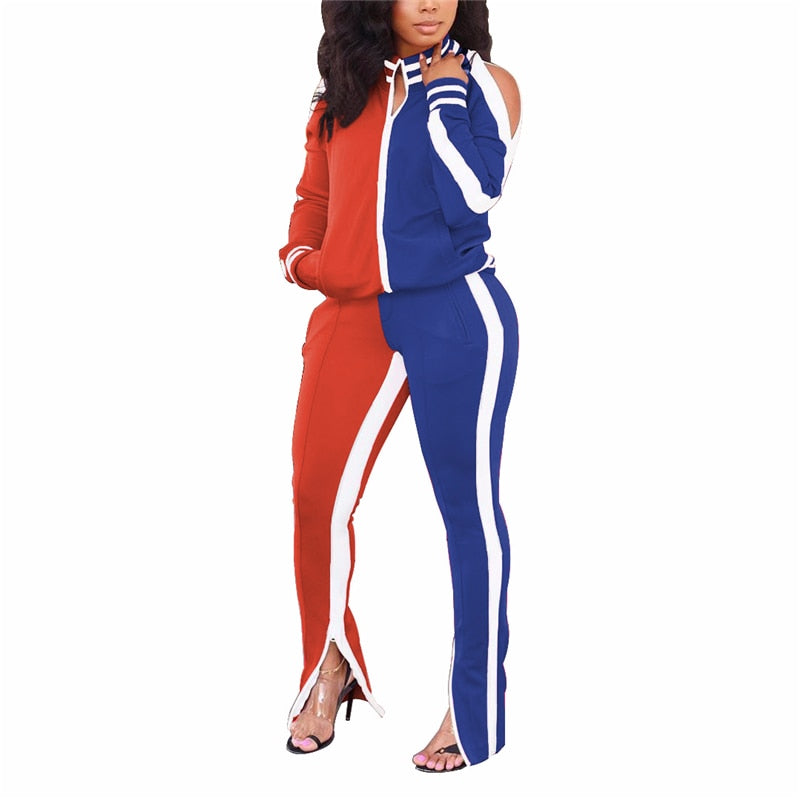 Womens Winter Ladies Casual Sportswear Zipper Striped Tracksuit