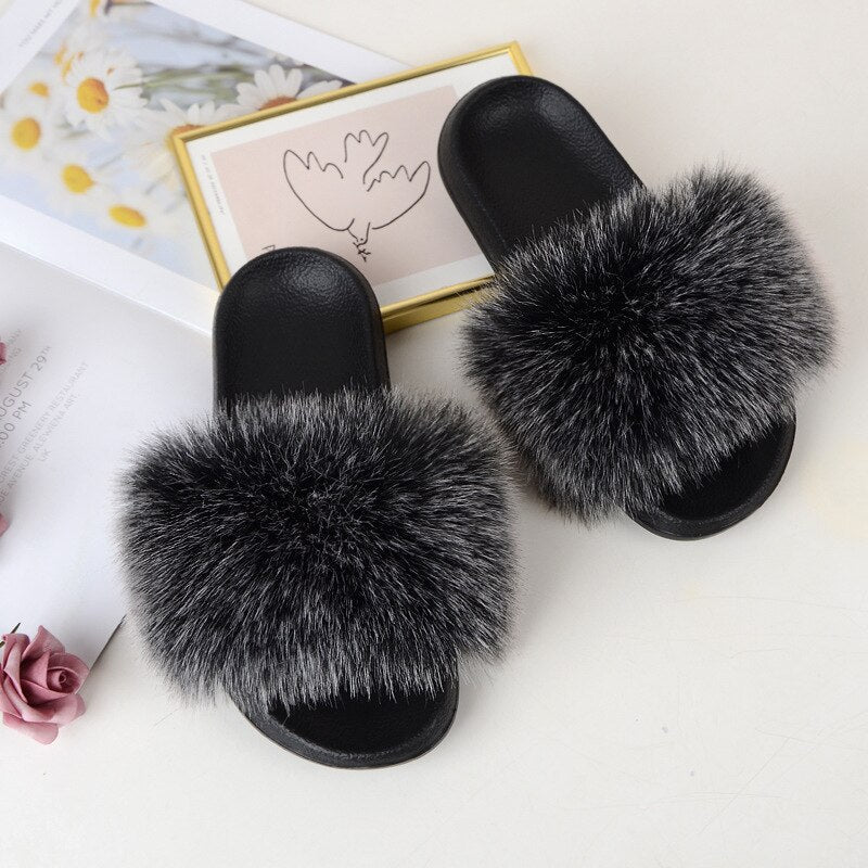 Faux Fur Slides Furry Slipper Summer Shoes